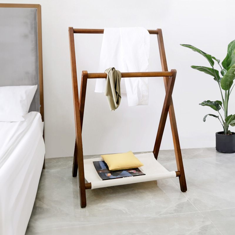 Percha de madera maciza, dormitorio de piso a techo, perchero doméstico plegable, soporte de almacenamiento de artefactos de ropa al lado de la cama por la noche