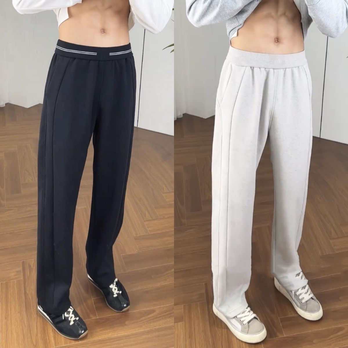 Autumn Heavy Drape Straight-Leg Casual Pants for Men, High-End Simple Versatile Slim-Fit Wide-Leg Pants, Loose Slimming Sweatpants