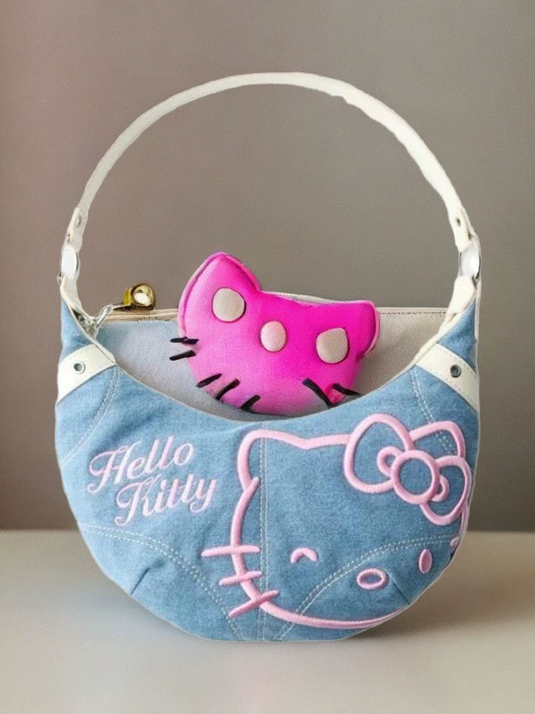 Hello Kitty, джиновая подмышечная сумка, зимняя сумка через плечо, с вышивкой