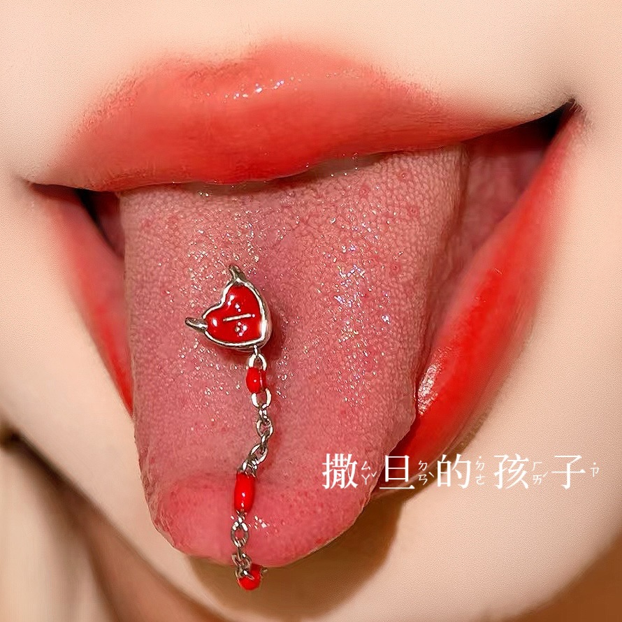 Satan's Child Devil Red Tongue Ring 316L Surgical Steel Tongue Piercing Jewelry detail image 1