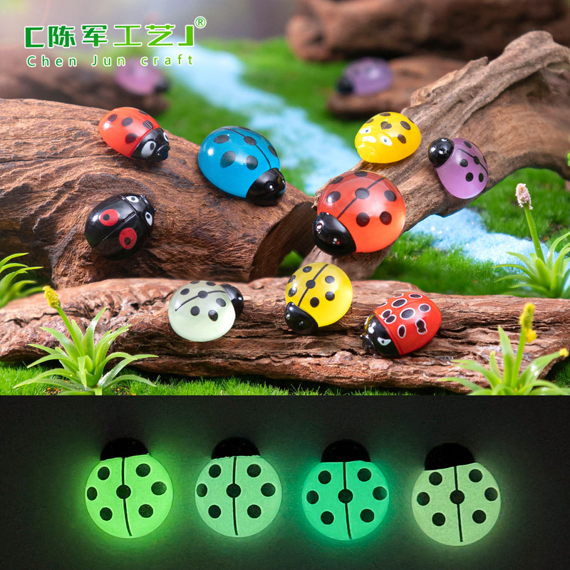 Cross-Border New Product Micro-Landscape Creative Luminous Seven-Star Ladybug Gardening Landscaping DIY Decorative Accessories Mini Small Ornaments