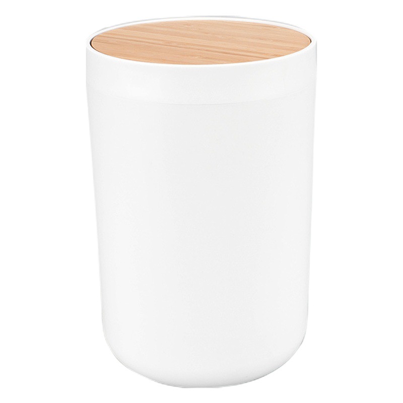 Cubo de basura con tapa de bambú, color sólido, para baño