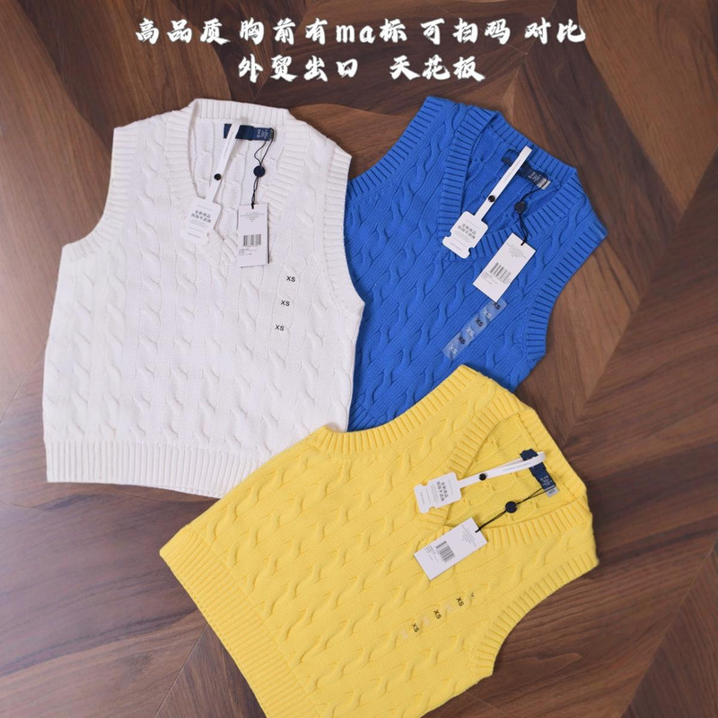 High-Quality Original Foreign Trade Classic Pony Embroidered Pure Cotton V-Neck Knitted Vest Wholesale Dropshipping Tianhua