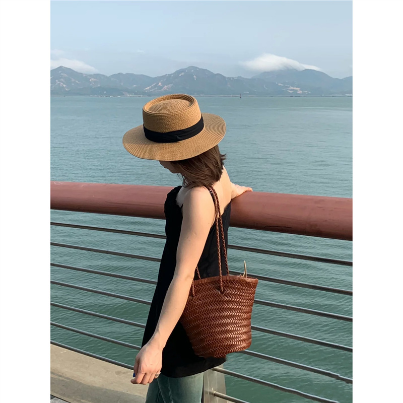 Genuine Leather Hand-Woven Basket Bag For Women - Luxury Vintage Artistic Shoulder Bag, Large Capacity Vacation Style Tote - Thumbnail 8