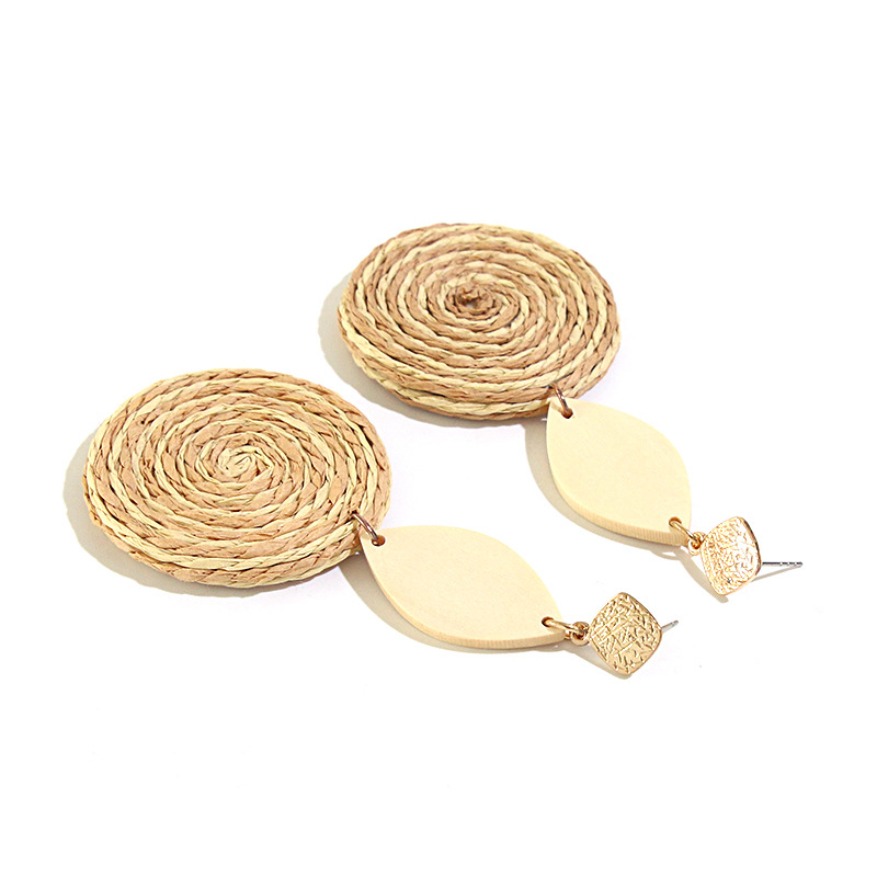 Women'S Gender 1 Pair Vacation Round Rattan Handmade Women's Drop Earrings