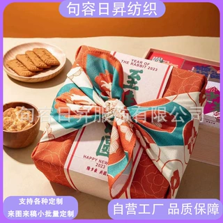 来图定制跨境亚马逊喜庆红色涤纶皱布包袱巾圣诞新年款纹理包袱巾