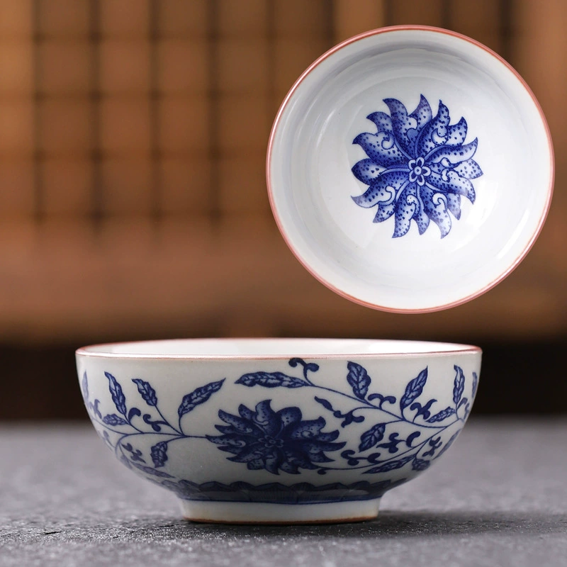 Retro antique blue and white ceramic tea cup, clay