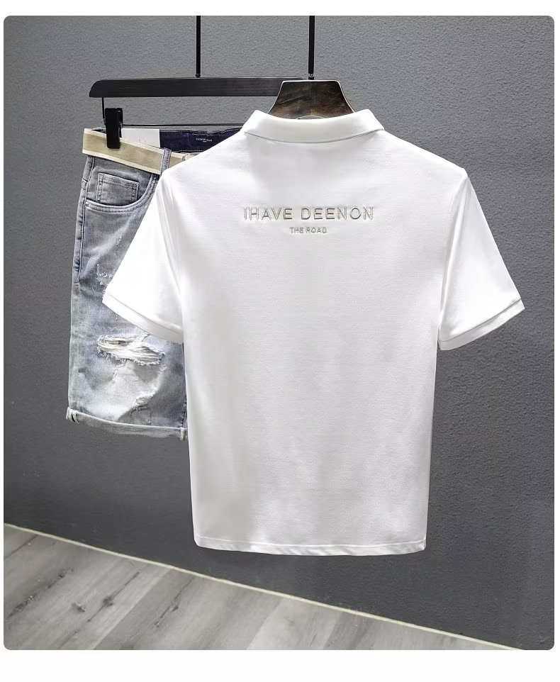 Sommerliches, dünnes, perlmuttfarbenes, gestreiftes Poloshirt für Herren mit kurzen Ärmeln, Marke, lockere und trendige Herren-Sommerstickerei_voghion.com