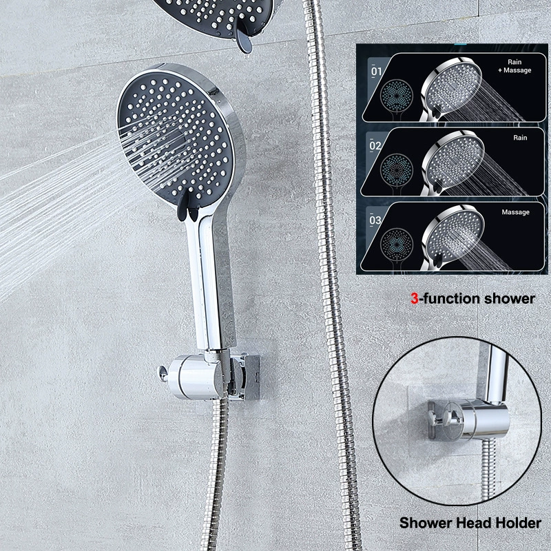 Cross-border double shower set 3 function hand spray adjustable base American concealed high-pressure shower combination