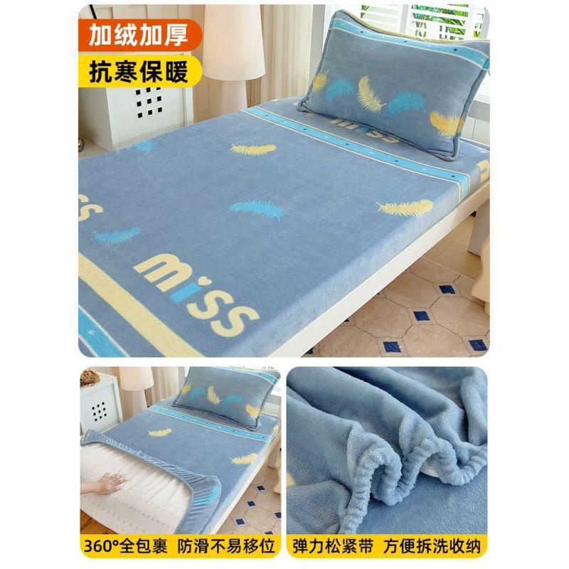 Invierno nuevo tipo de cama de terciopelo de leche una sola pieza de terciopelo de coral grueso cubierta de cama dormitorio de estudiantes cubierta de colchón cubierta de cama