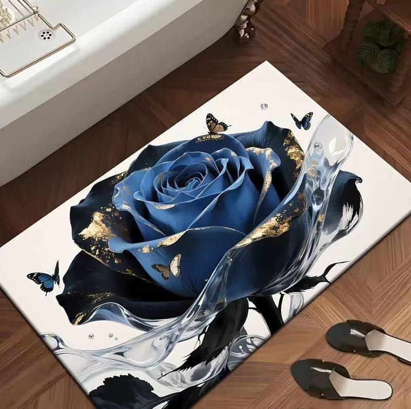 跨境立体玫瑰硅藻泥地垫吸水防滑卫生间浴室玄关家用地毯耐磨耐脏|undefined