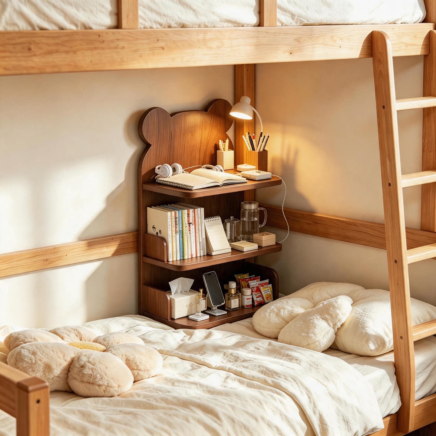 Corner storage shelf for dorms, no-drill multi-layer organizer for beds, space-saving bookshelf for desks