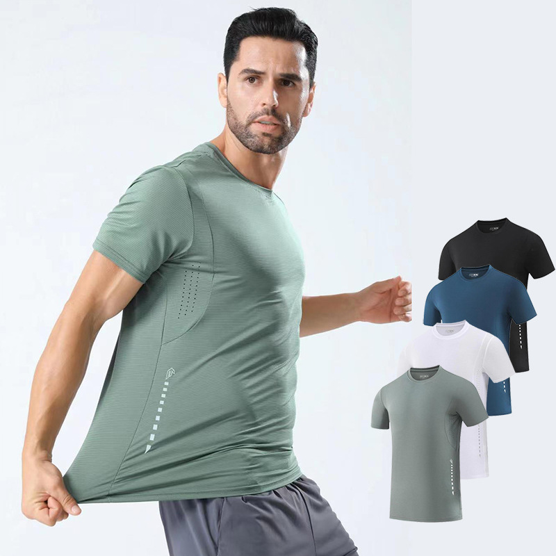 Summer Men's Quick-drying Sports T-shirt Round Neck Short-sleeved Casual Wear Top Outdoor Running Clothes Fitness Training Clothing