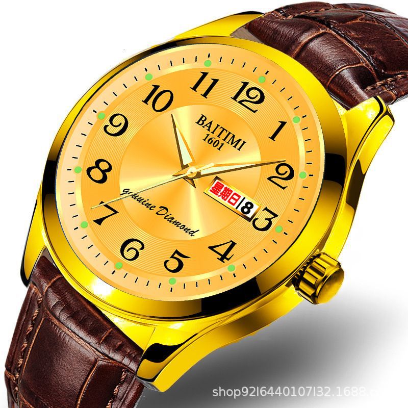 Swiss Genuine Fully Automatic Core Large Digital Watch for Middle-Aged and Elderly Gift-Giving Dual Calendar Luminous Waterproof Men's Watch Fashion