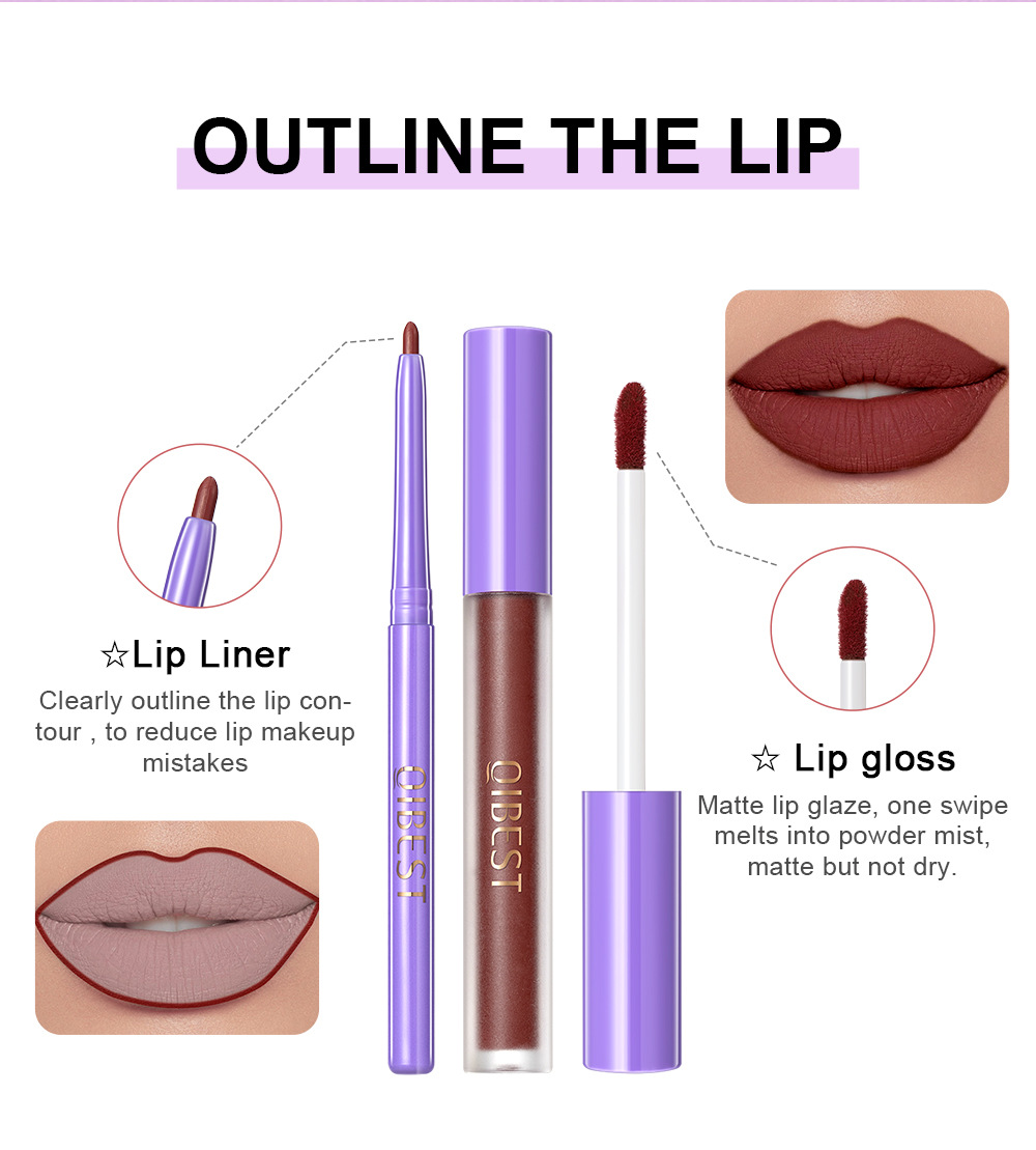 carina QIBEST new staining cup non fading lip gloss to decorate lips lipliner suit matte durable color lipstick_voghion.com