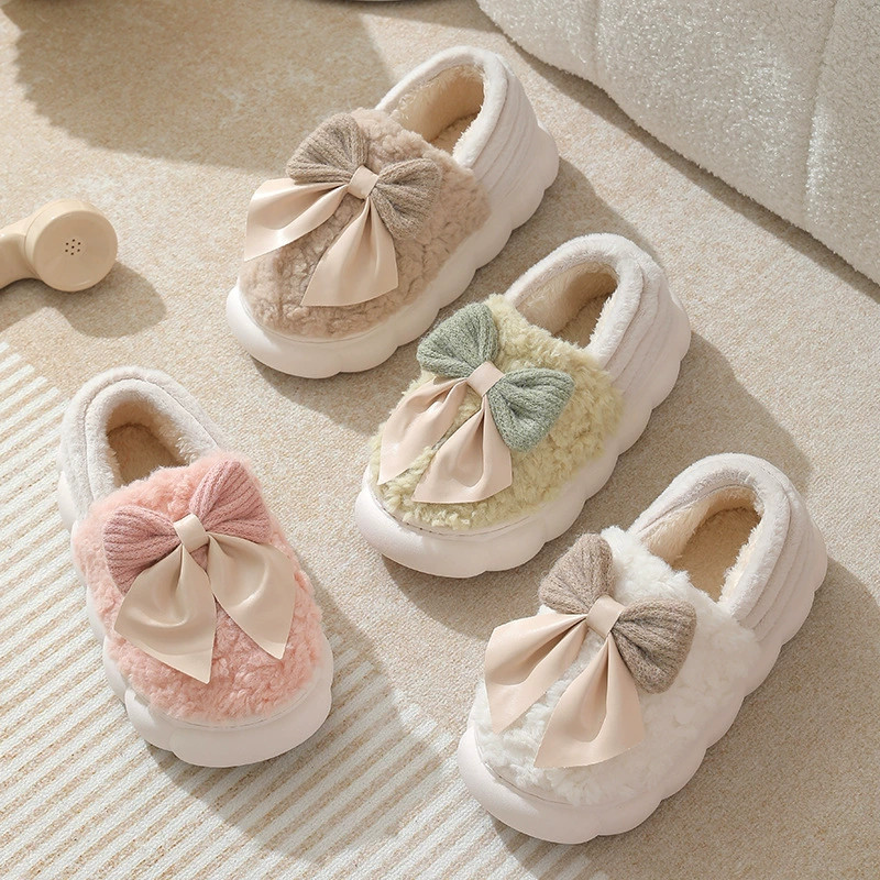 Новые женские домашние хлопковые тапочки 2023 года, плюшевые, с закрытой пяткой, модные, теплые, осенне-зимние, на толстой подошве, для улицы