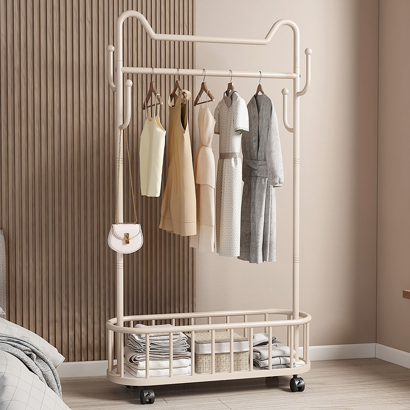 Clothes Rack Floor-Standing Movable Clothes Rack with Wheels for Home Storage and Drying Clothes, Living Room Trendy Lightweight Coat Rack