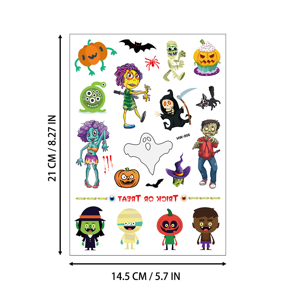 Tatuajes Temporales Infantiles de Halloween de Papel de Transferencia de Agua Impermeables