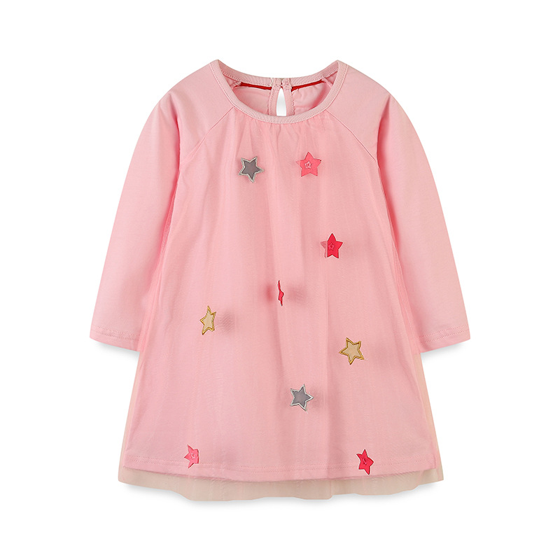 Otoño nuevo vestido de niñas malla encaje princesa vestido de niños bordado impresión de dibujo de muestra procesamiento etiqueta personalizada