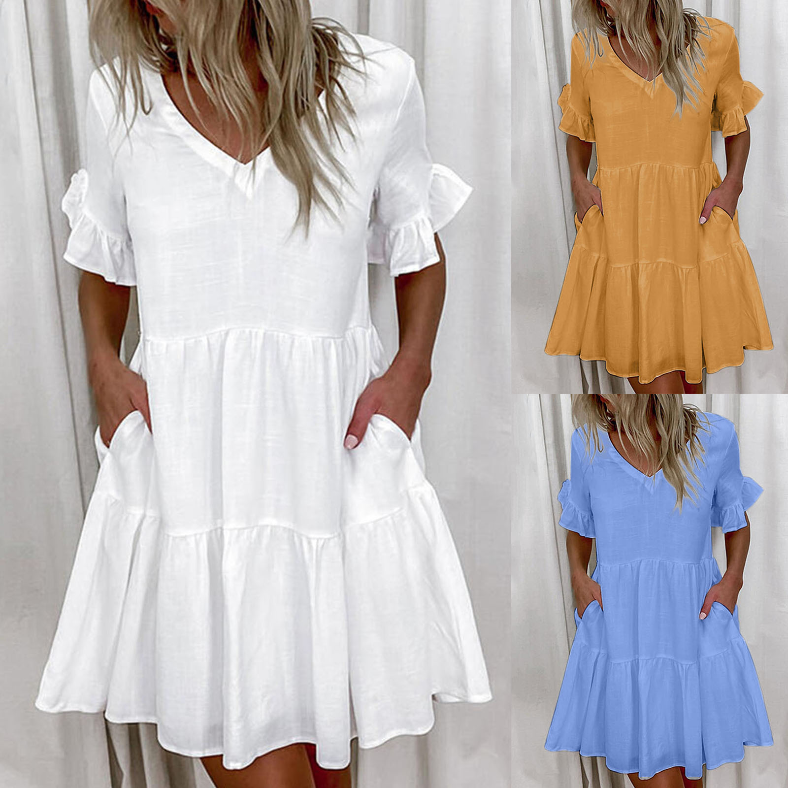 Solid color dress with pockets