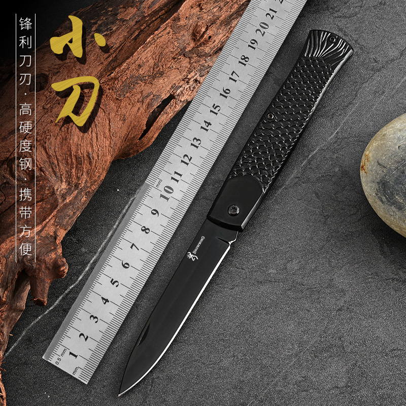 不锈钢鱼鳞纹防滑手柄手工打磨开刃锋利折叠刀户外露营口袋折叠刀