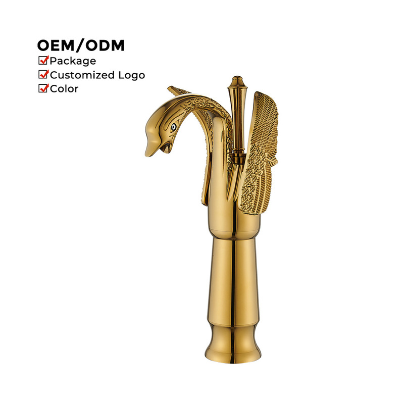 Install Bathroom Deck Hot and Cold Basin Sink Faucet Golden Swan Style Desktop Basin Faucet