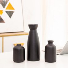 廠家現貨 現代簡約素燒陶瓷花瓶套裝插花現代花器三件套 黑白花瓶