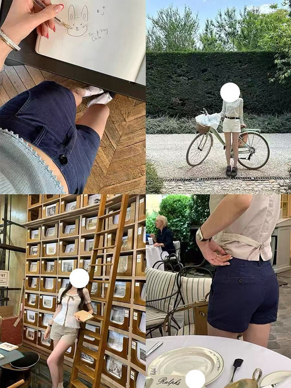 おはようございます、Fan Fan Xiuqin R*1ph ショートパンツ、オールドマネーテクスチャー、ウォッシュドストレートパンツ、万能スリムカジュアルパンツ|undefined