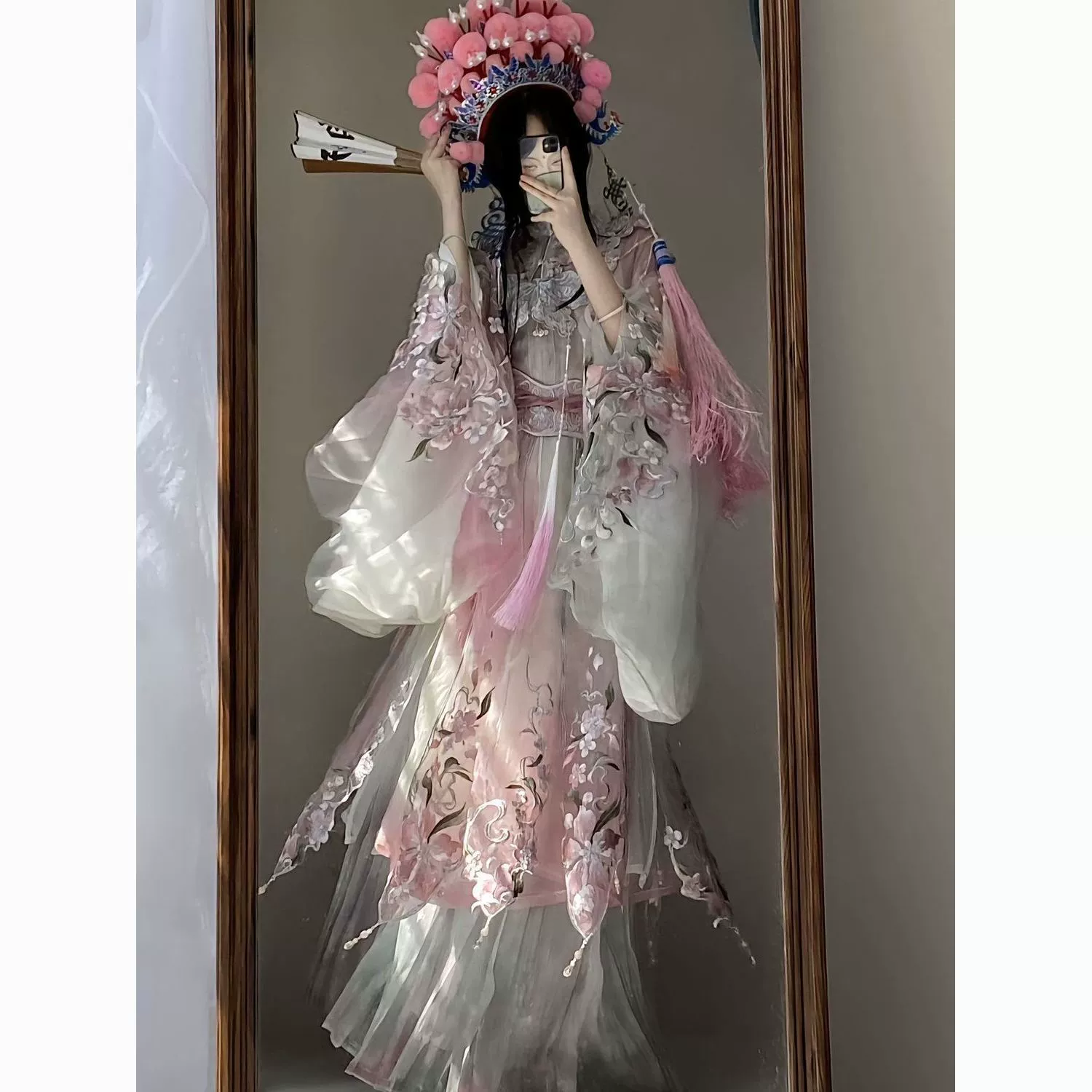 Оригинальная улучшенная оперная юбка Hanfu с блестками и цветком персика, весенне-летняя новая цельная юбка на талии с тяжелой вышивкой и цветком персика.