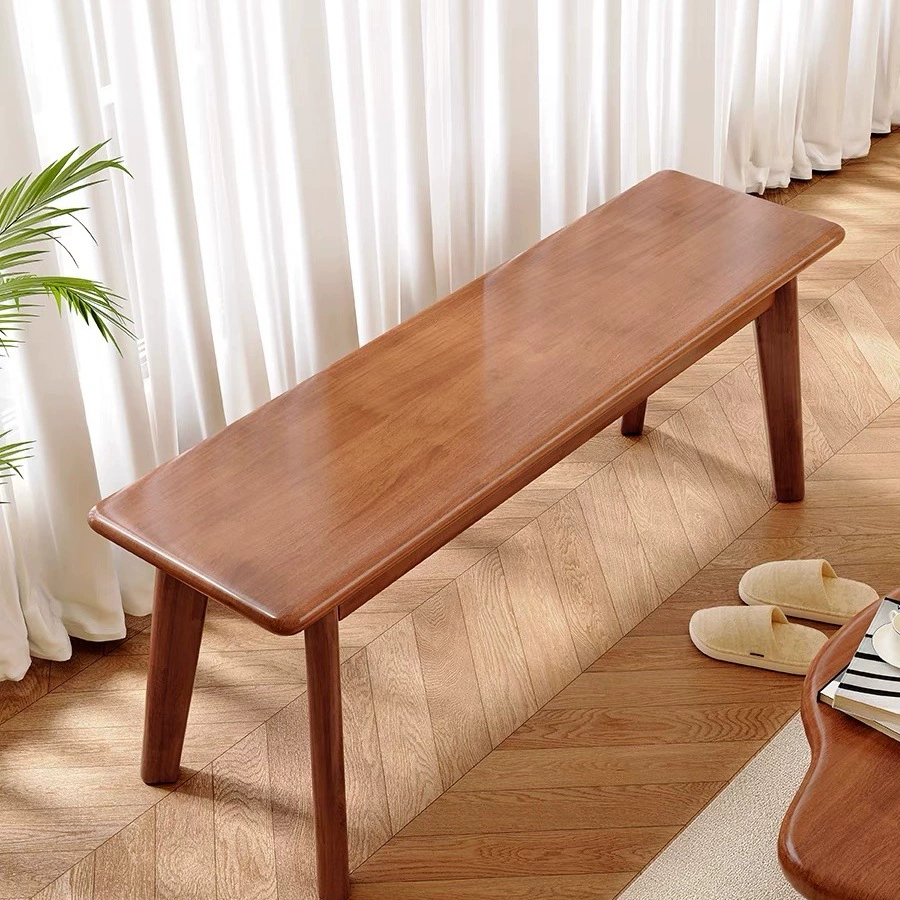 Скандинавская скамейка из цельного дерева для обеденного стола в гостиной, современная легкая роскошная скамейка из натурального дерева, длинный стул, скамейка для смены обуви из орехового дерева у кровати.