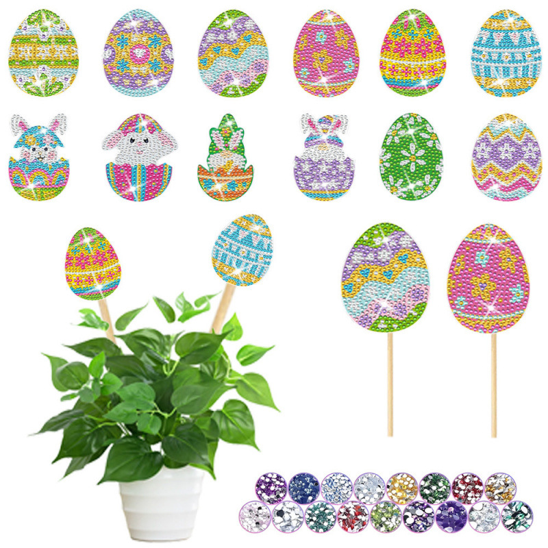 Estacas decorativas para macetas con diseño de flores para decoración de plantas en el hogar y escritorio, fabricante de estacas de jardín hechas a mano con pegatinas de diamantes DIY.