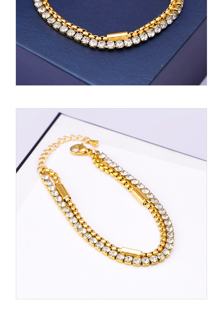 Fashion Square Titanium Steel Layered Plating Inlay Zircon Bracelets 1 Piece display picture 2