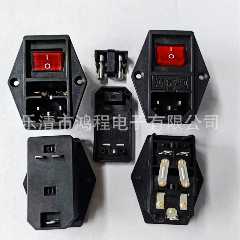 AC电源插座带KCD4 KCD3开关 AC-01A 双保险带开关插座 固定螺耳