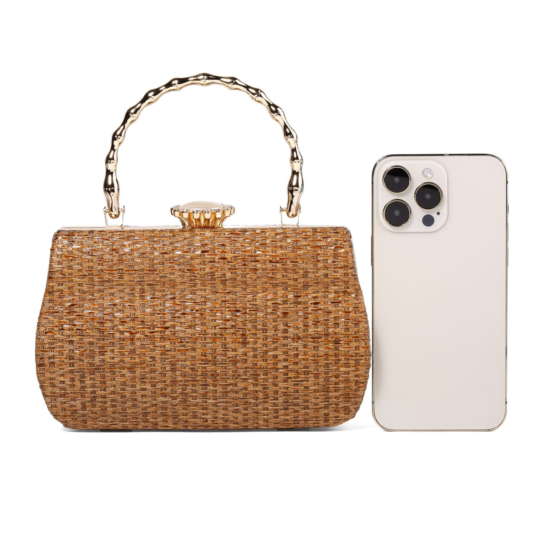 322g Weight Lock clasp Closure Type Ring Handle, Chain Strap Type Evening Bag, Box bag Bags Type Casual Occasion Straw Material Solid Color Pattern All Seasons Season Women's Gender Elegant Style Square Shape Women's Straw Solid Color Elegant Square Lock Clasp Evening Bag Box Bag 5