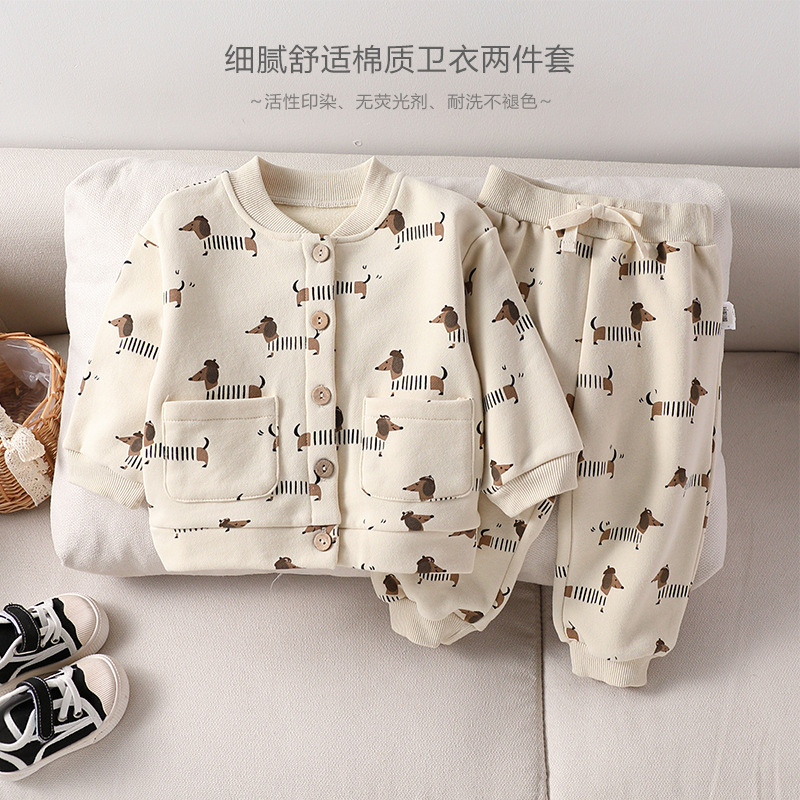 2025欧美风男童抓绒秋衣婴幼儿分体套装女童秋冬秋裤宝宝秋季套装