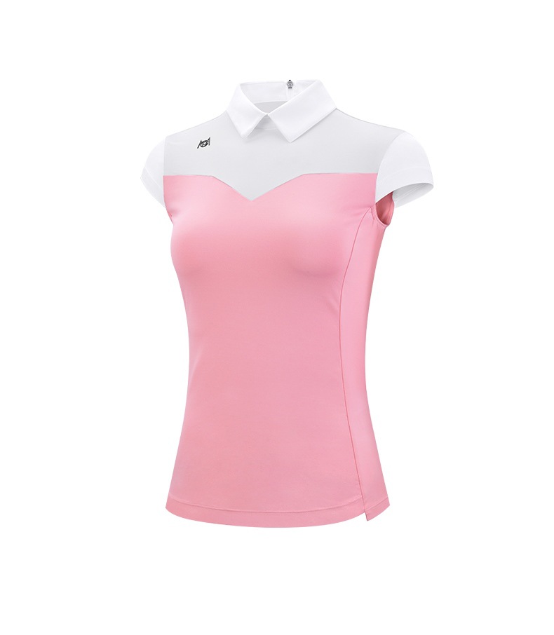Áo thun golf nữ tay ngắn PGM cổ bẻ khóa kéo, phối màu cổ — YF484-màu trắng xanh navy, YF484-màu trắng hồng chi tiết 11