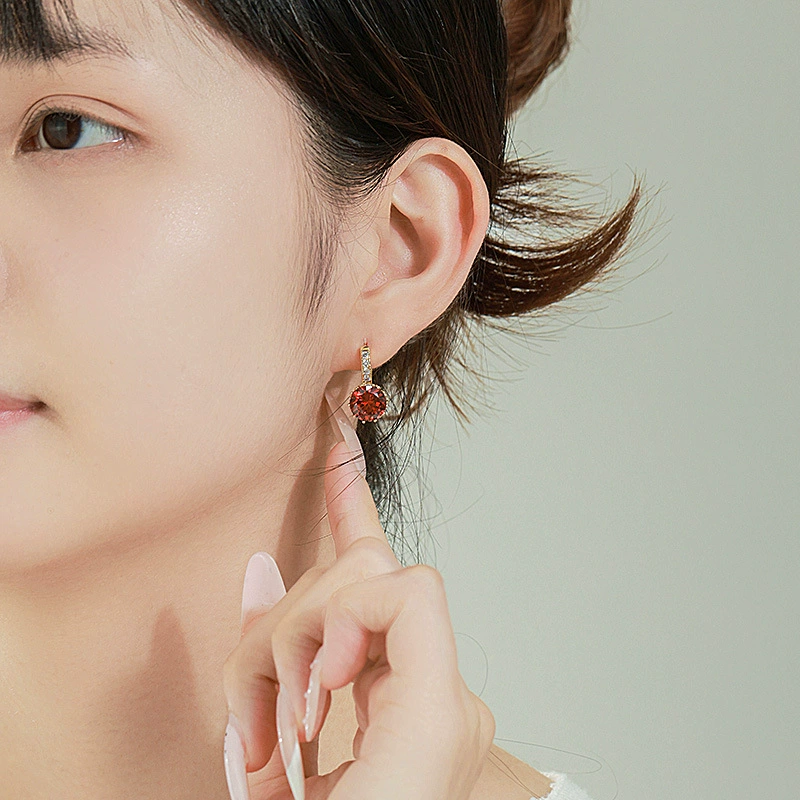 Copper metal golden stone inlay, zirconium, earrings, 24 carat white gold, European style, light luxury style, high-quality style, wholesale