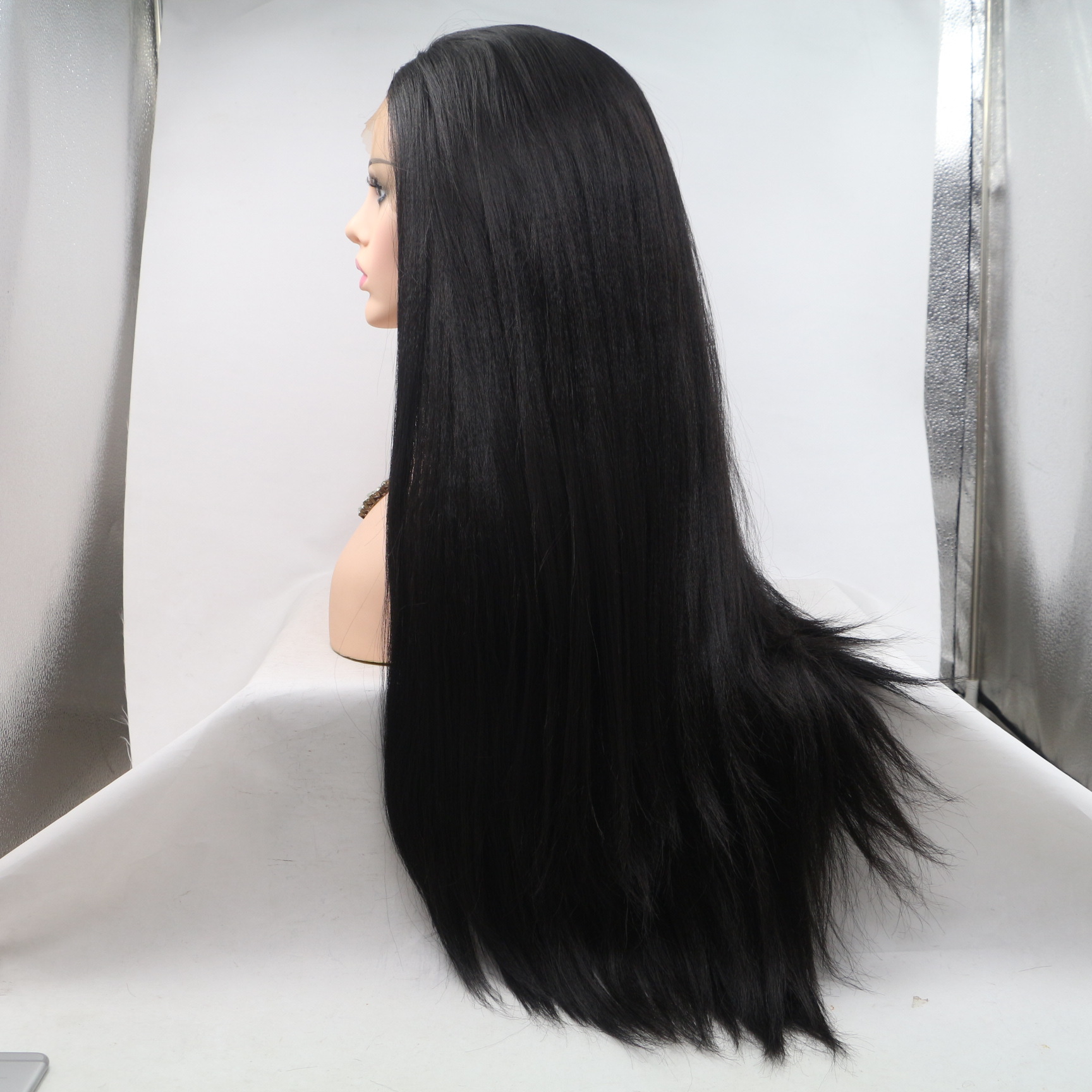 Europa y América pelucas de cabello largo recto encaje negro transfronterizo nuevo encaje frontal pelucas