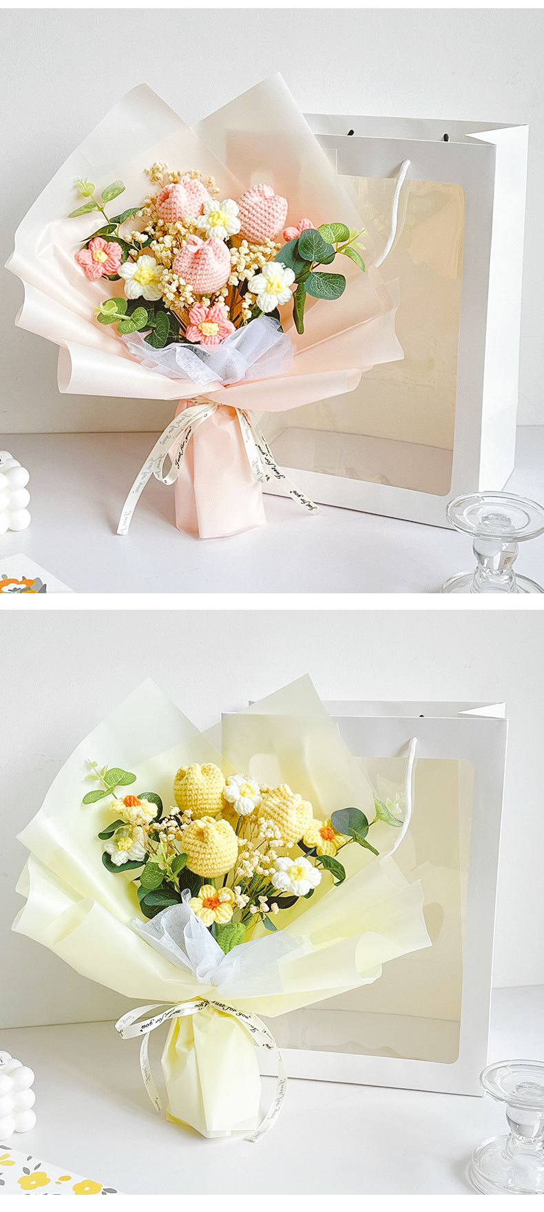 毛线手工编织花束成品向日葵