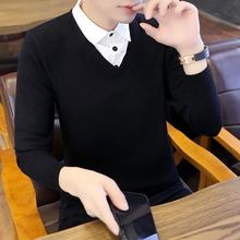 衬衣领毛衣男假两件韩版修身2024时尚春秋新款潮流针织假领打底衫