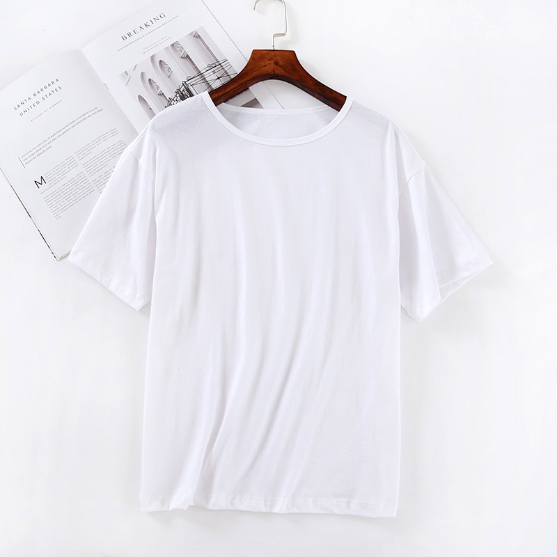 男女情侣款夏季休闲睡衣家居服纯棉短袖简约可外穿上衣白T