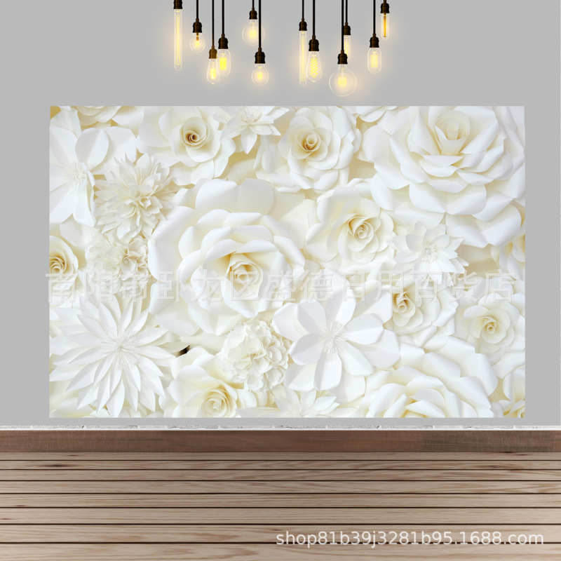 Cross-border simulation white paper flower wall photo banner wedding bridal shower party decoration vinyl photography background cloth