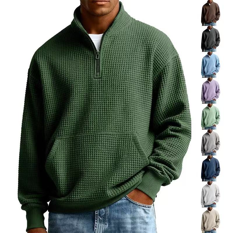 Cross-Border European and American New Heavyweight Solid Color Stand-Up Collar Long-Sleeved Sweatshirt for Men, Simple, Fashionable, Casual, Sports and Versatile Men's Clothing