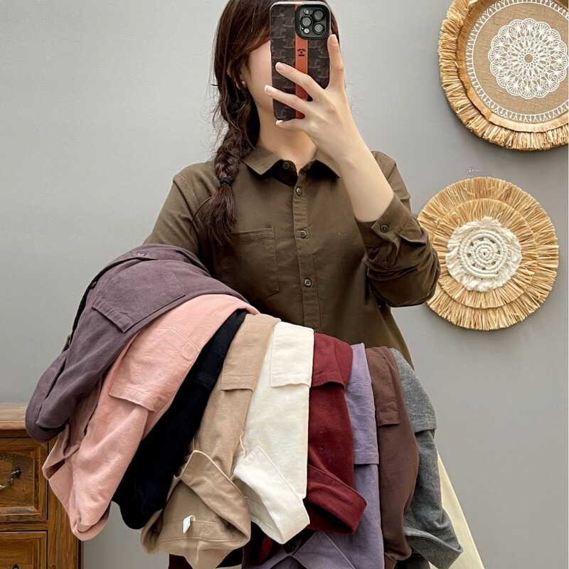 Popular ~ 10 colors simple style solid color lapel brushed cotton long-sleeved shirt women's autumn and winter versatile thickened bottoming shirt Popular ~ 10 colors simple style solid color lapel brushed cotton long-sleeved shirt women's autumn and winter versatile thickened bottoming shirt
