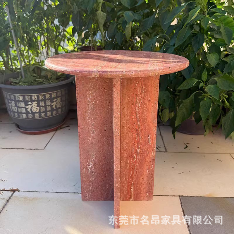 Wabi-Sabi Style Designer Combination Coffee Table Nordic Creative Model Room Red Travertine Living Room Round Tea Table Sofa Side Table