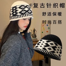 秋冬季女款显脸小针织毛线帽时尚潮流冷帽2025新款超好看菱格帽子