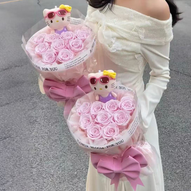 永生花蝴蝶结kt猫玫瑰花束香皂花送闺蜜生日礼物送女友七夕礼物|undefined