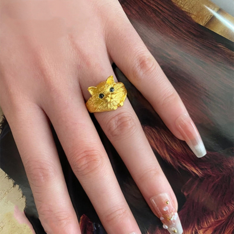 S925纯银金布偶猫戒指女开口调节小众高级感轻奢个性百搭新品手饰|undefined
