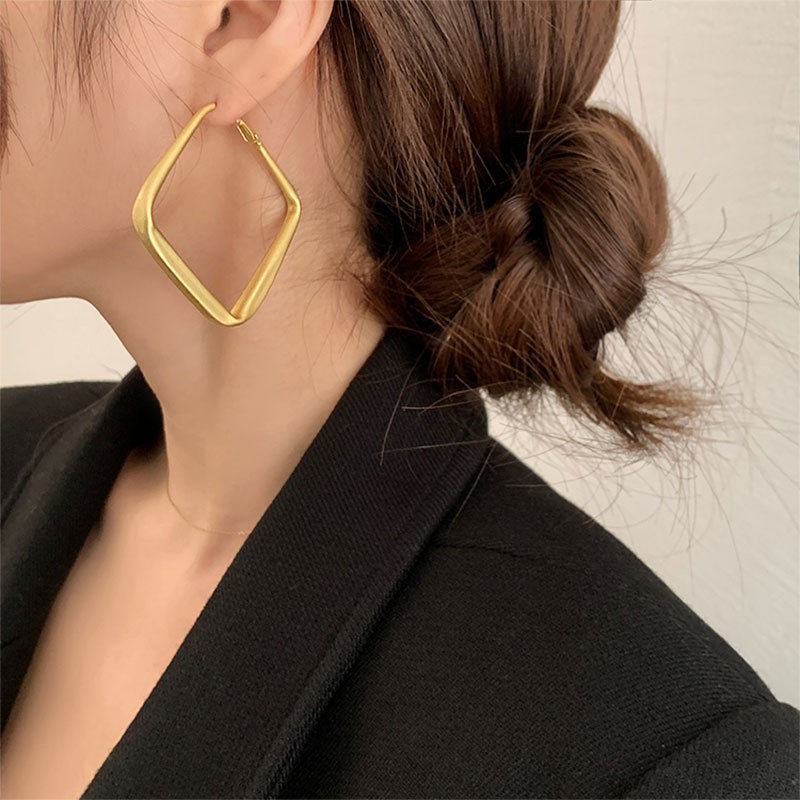 Exaggerated Geometric Square Earrings 925 Silver Needle Jewelry_voghion.com