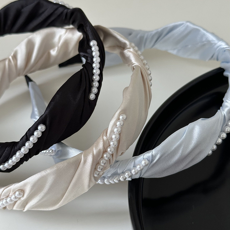 Bandeau élégant en perles ondulées à la française Bandeau élégant en satin pour cheveux Épingle à cheveux Célébrité sur Internet Accessoires pour cheveux tout assorti Nouveau_voghion.com